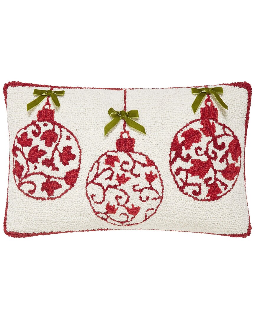 Peking Handicraft Hand-hooked Ornaments With Bow Wool Hook Pillow In Red