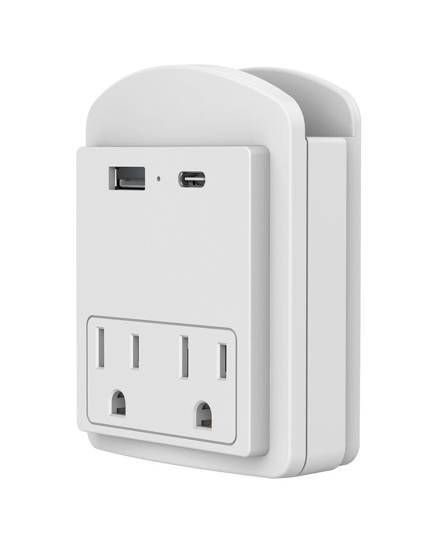 Lax Gadgets 540j Surge Protector Outlet Extender With 3 Wall Outlets And 1 Usb-c And 1 Usb-a Ports In White