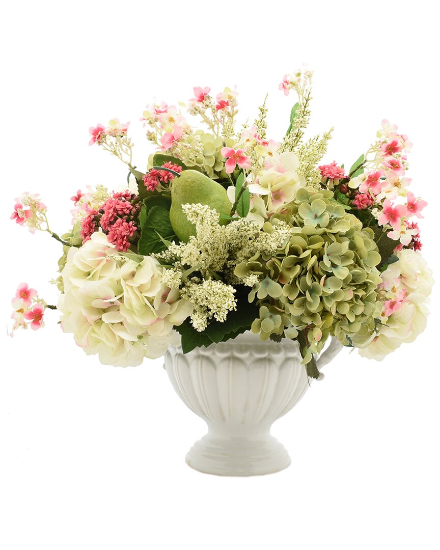 Creative Displays Green Hydrangea & Pink Kalanchoe Florals In Ceramic Vase