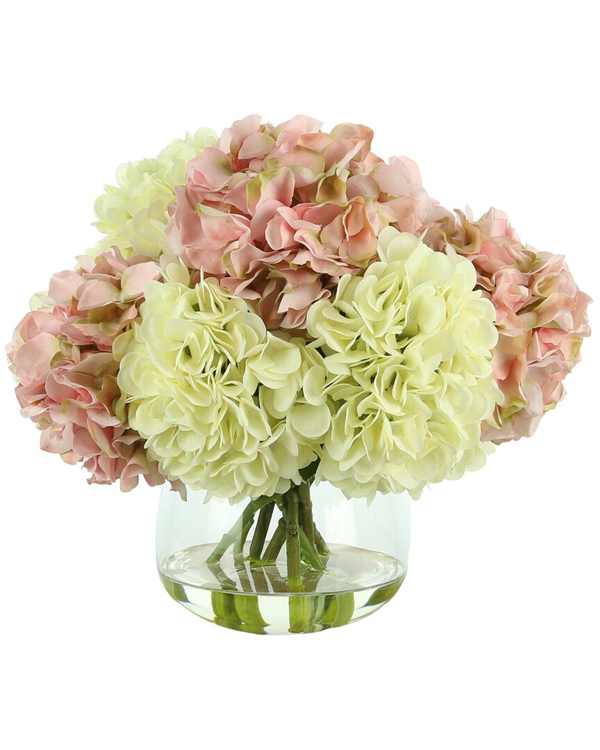Creative Displays White & Pink Hydrangea Arranged In Round Glass Vase