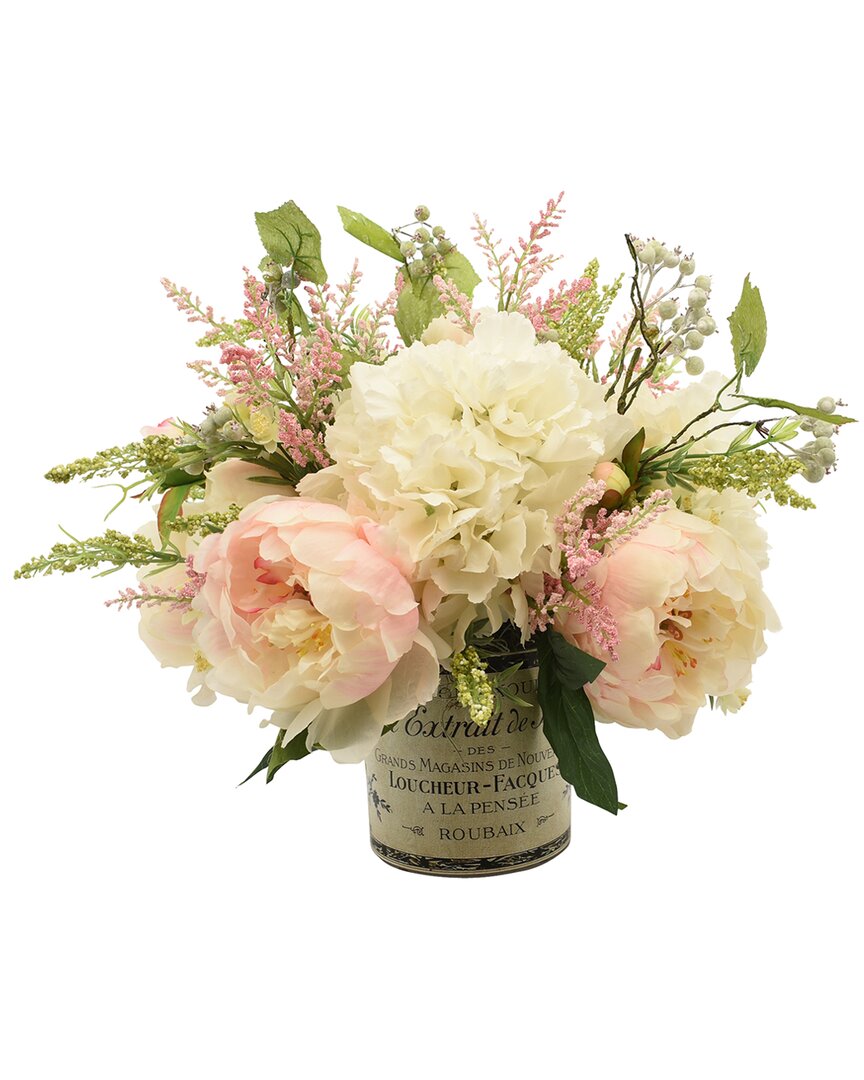 Creative Displays Cream Hydrangea & Pink Peony Florals In Labeled Glass Vase