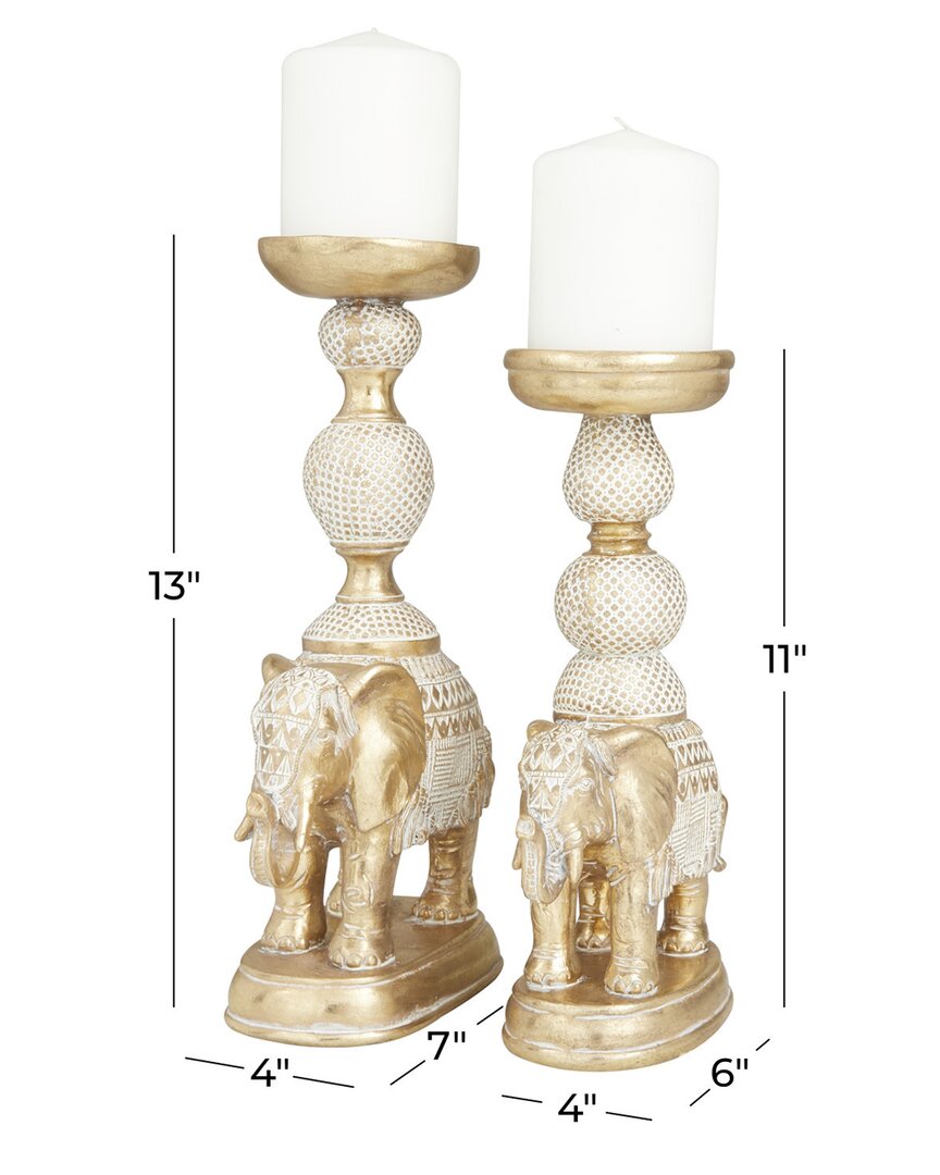 Peyton Lane Set Of 2 Polystone Traditional Candle Holders In Gold