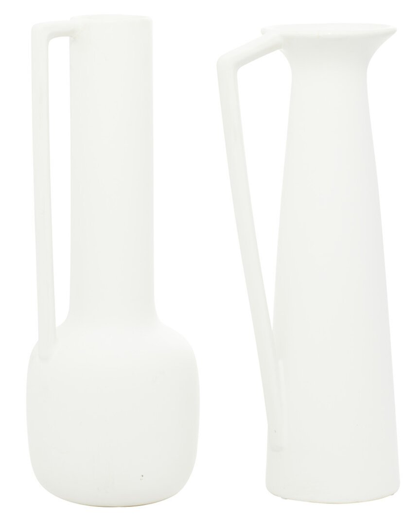 Cosmoliving By Cosmopolitan Set Of 2 Neutral Pitchers In White