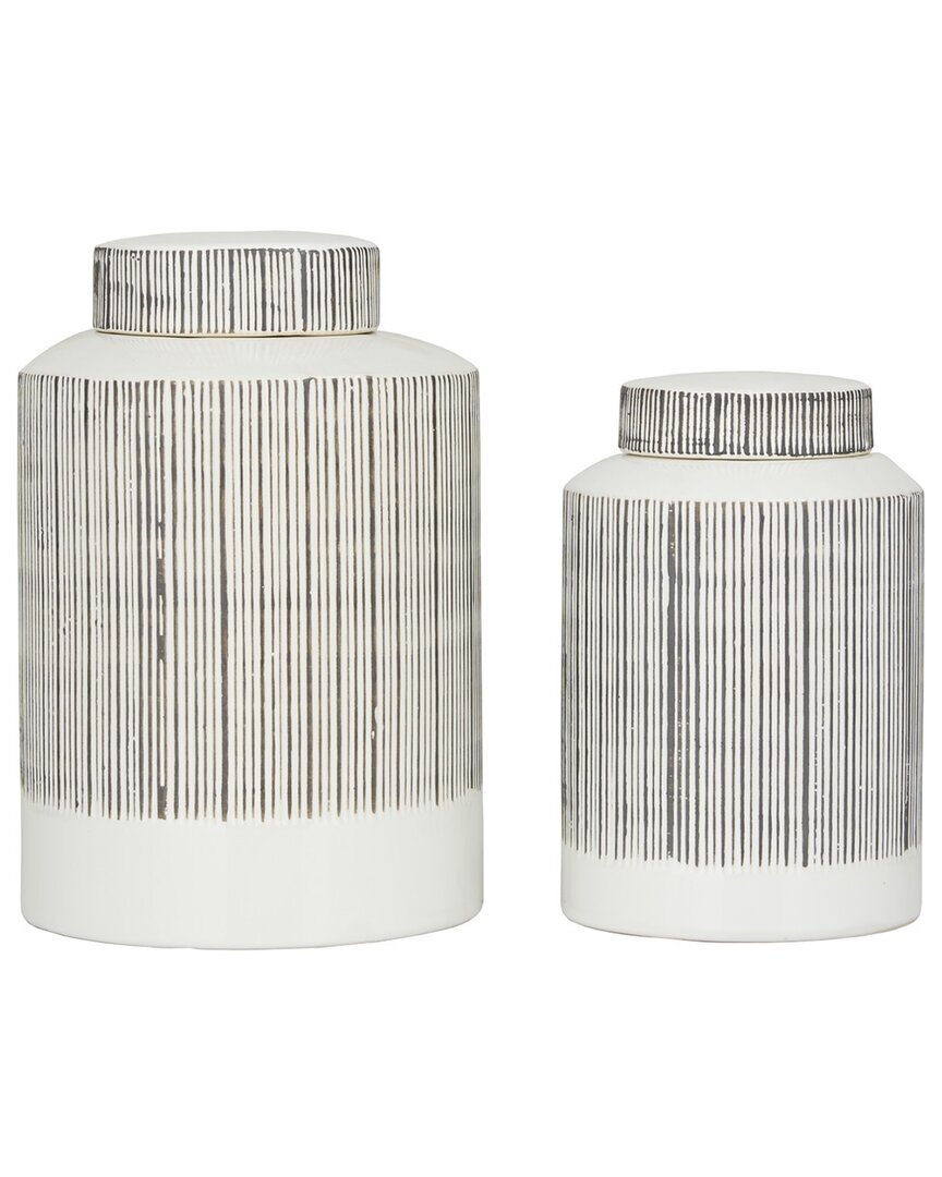 Cosmoliving By Cosmopolitan Set Of 2 Ceramic Jars In White