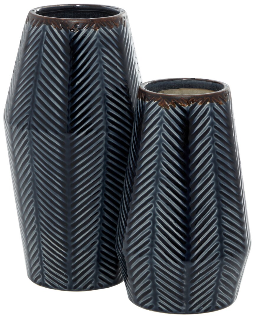 Peyton Lane Set Of 2 Dark Blue Ceramic Vase In Dark Blue