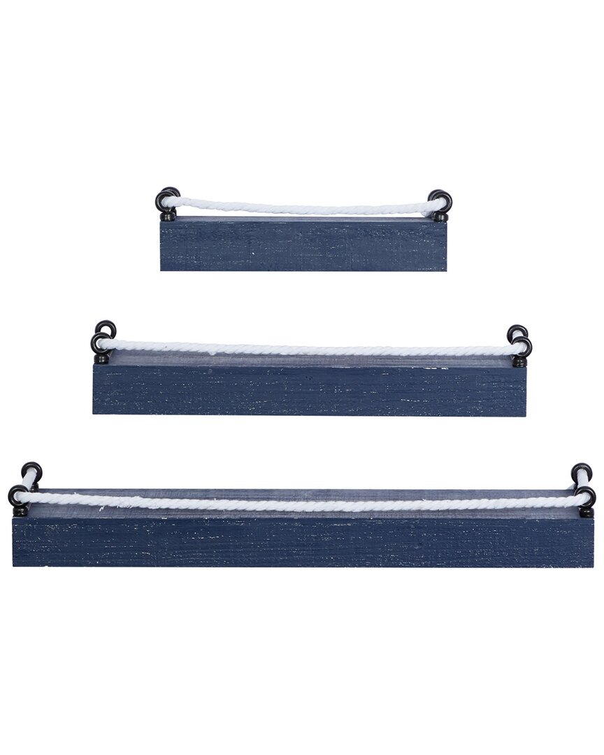 Peyton Lane Set Of 3 Blue Wood Wall Shelves