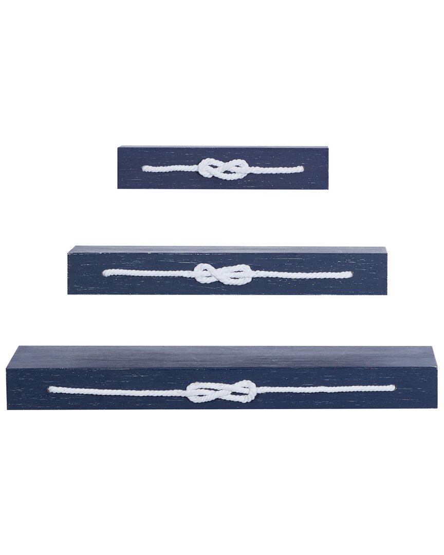 Peyton Lane Set Of 3 Blue Wood Wall Shelves In Blue