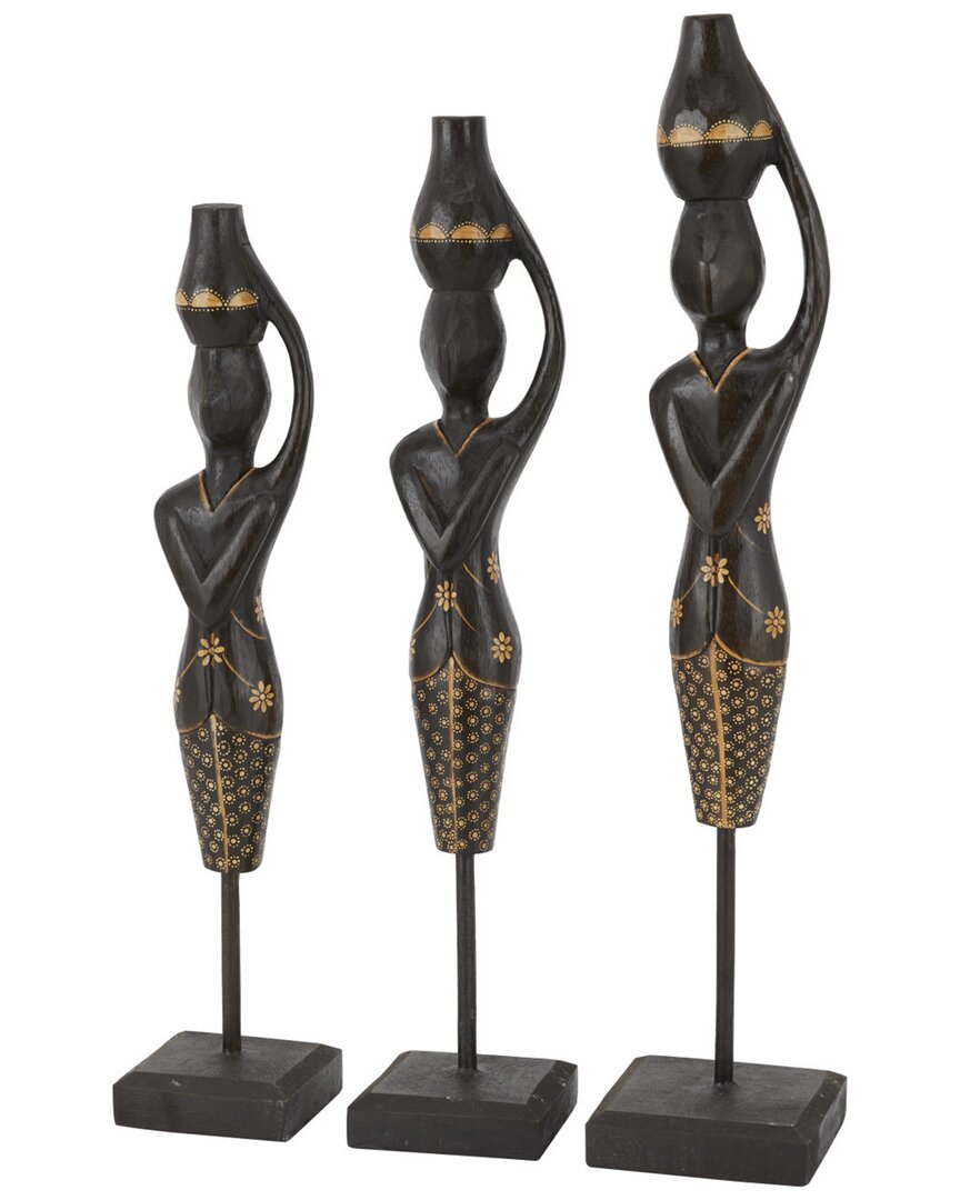 Peyton Lane Set Of 3 Wood Bohemian Sculptures In Black