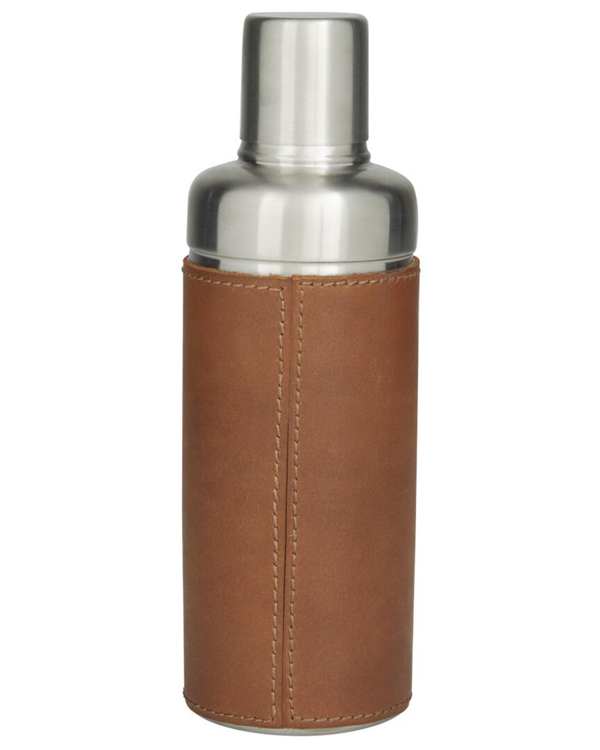 The Novogratz Brown Leather Handmade Cocktail Shaker With Silver Top In Tan