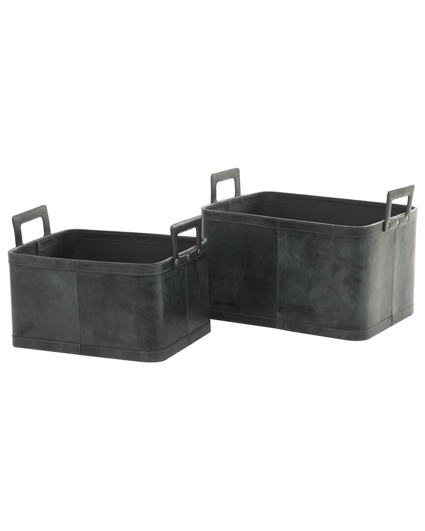 Peyton Lane Set Of 2 Dark Blue Leather Storage Basket