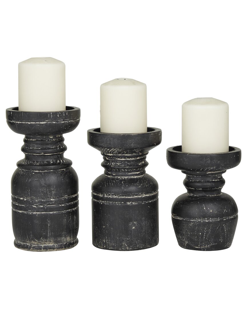 Peyton Lane Set Of 3 Wood Traditional Candle Holder In Black
