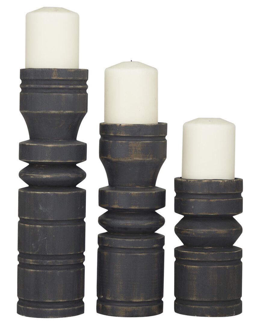Peyton Lane Wood Traditional Candle Holder Set Of 3 In Black