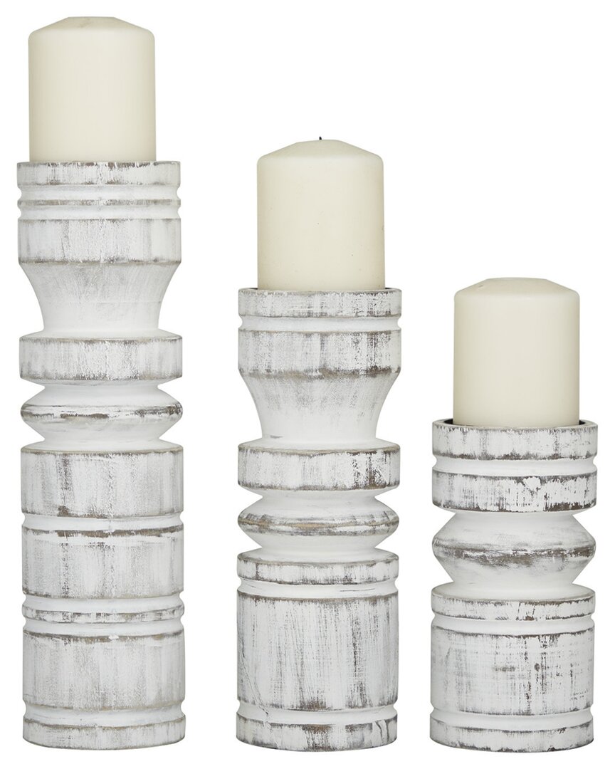 Peyton Lane Set Of 3 Wood Coastal Candle Holders In White