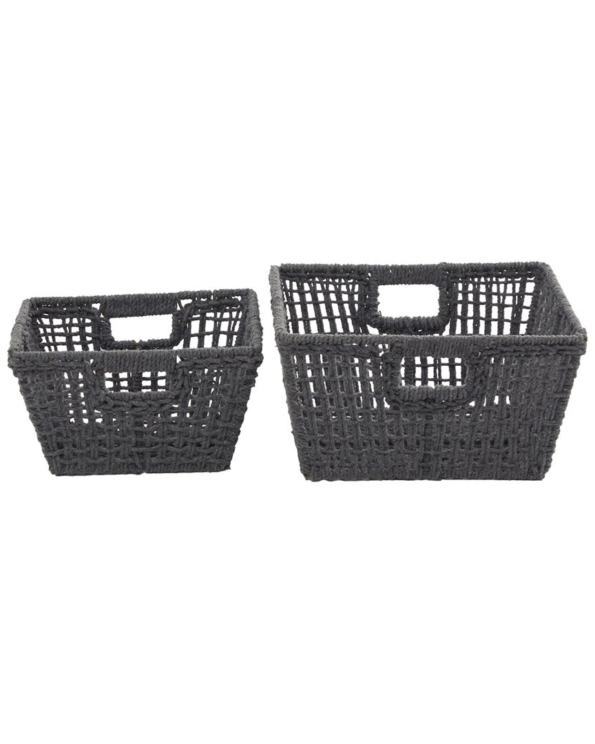 Cosmoliving By Cosmopolitan Set Of 2 Grey Cotton Storage Baskets