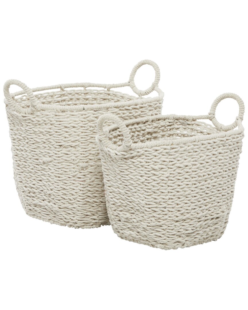 Cosmoliving By Cosmopolitan Set Of 2 Cotton Bohemian Storage Baskets In White