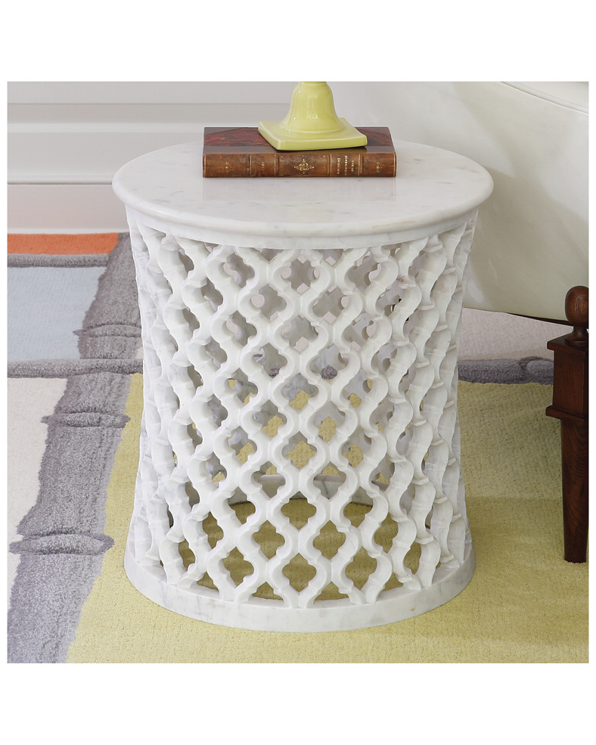 Global Views Marble Arabesque Side Table In White