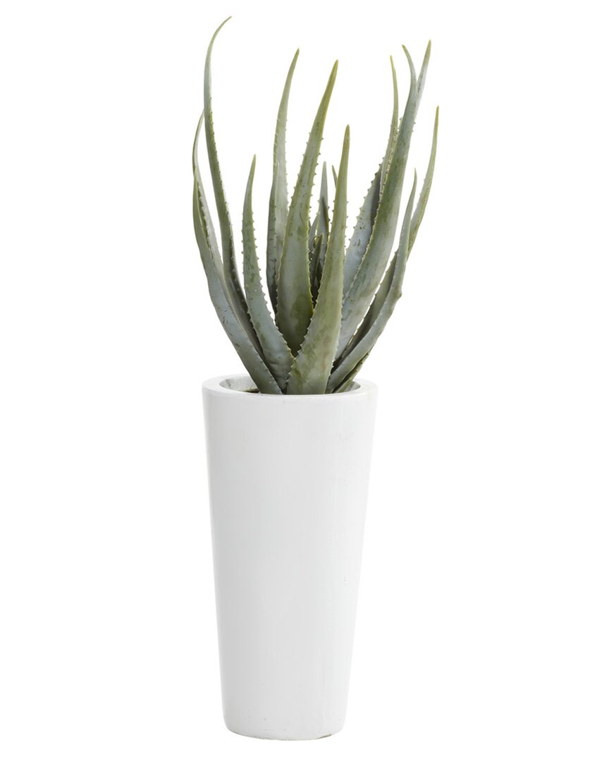 The Novogratz Aloe Vera Green Faux Foliage Artificial Plant With White Fiberglass Pot