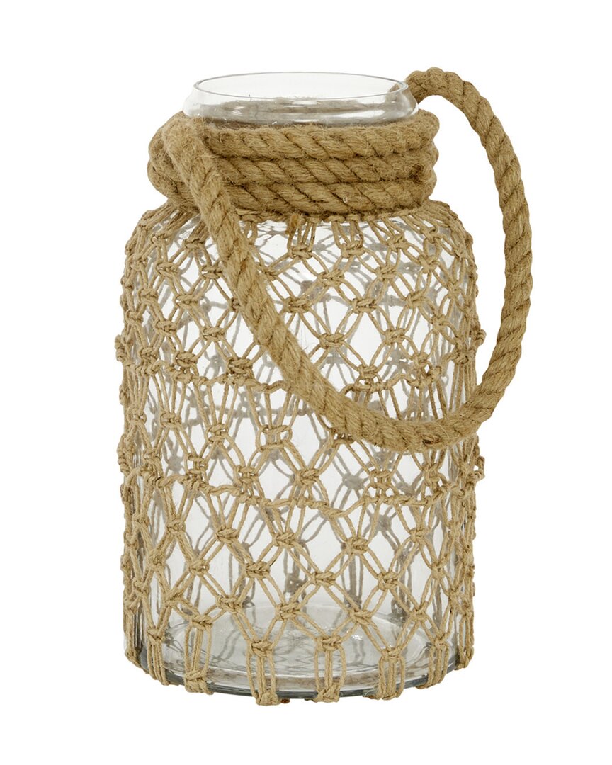 Peyton Lane Clear Glass Candle Lantern With Rope Handle In Brown