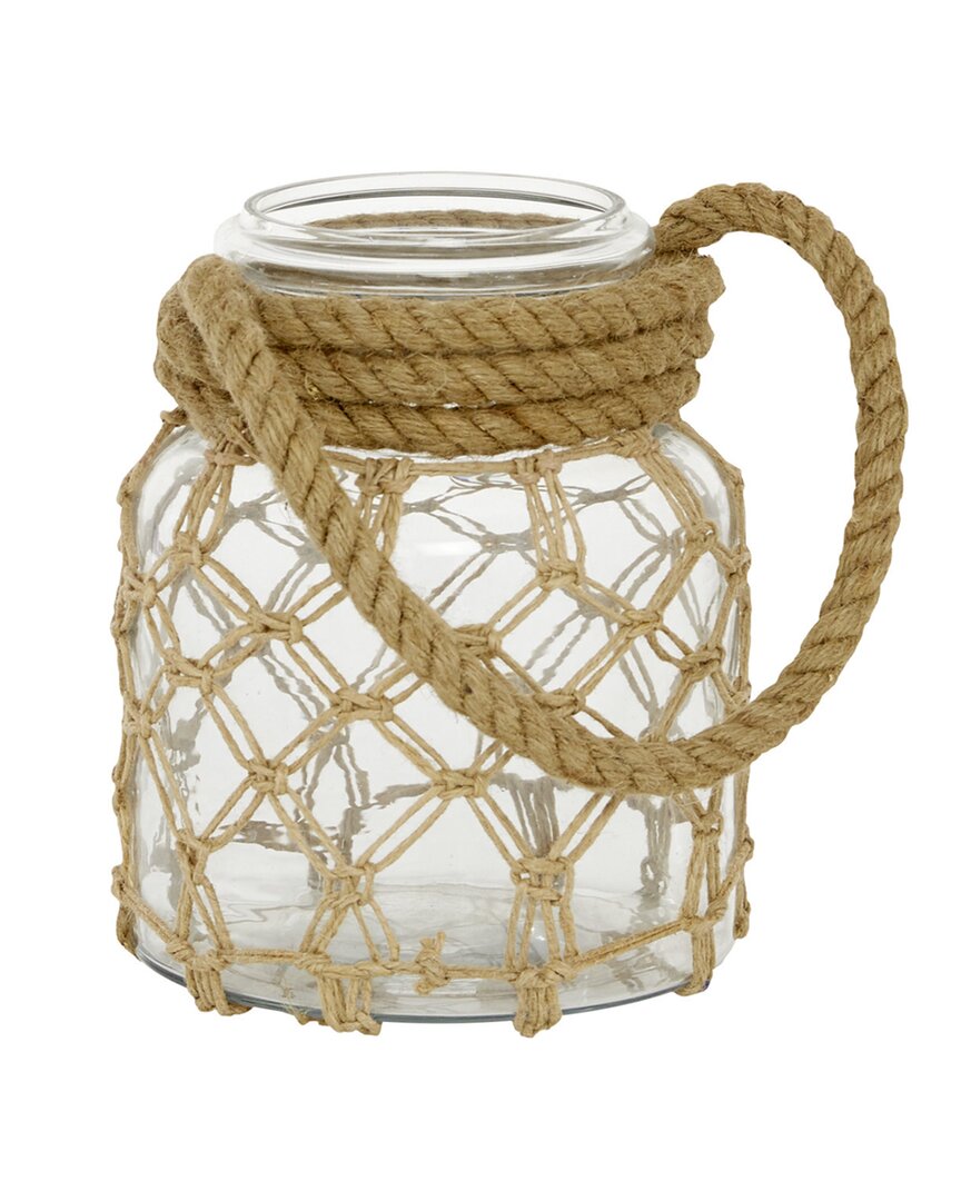 Peyton Lane Clear Glass Candle Lantern With Rope Handle In Brown