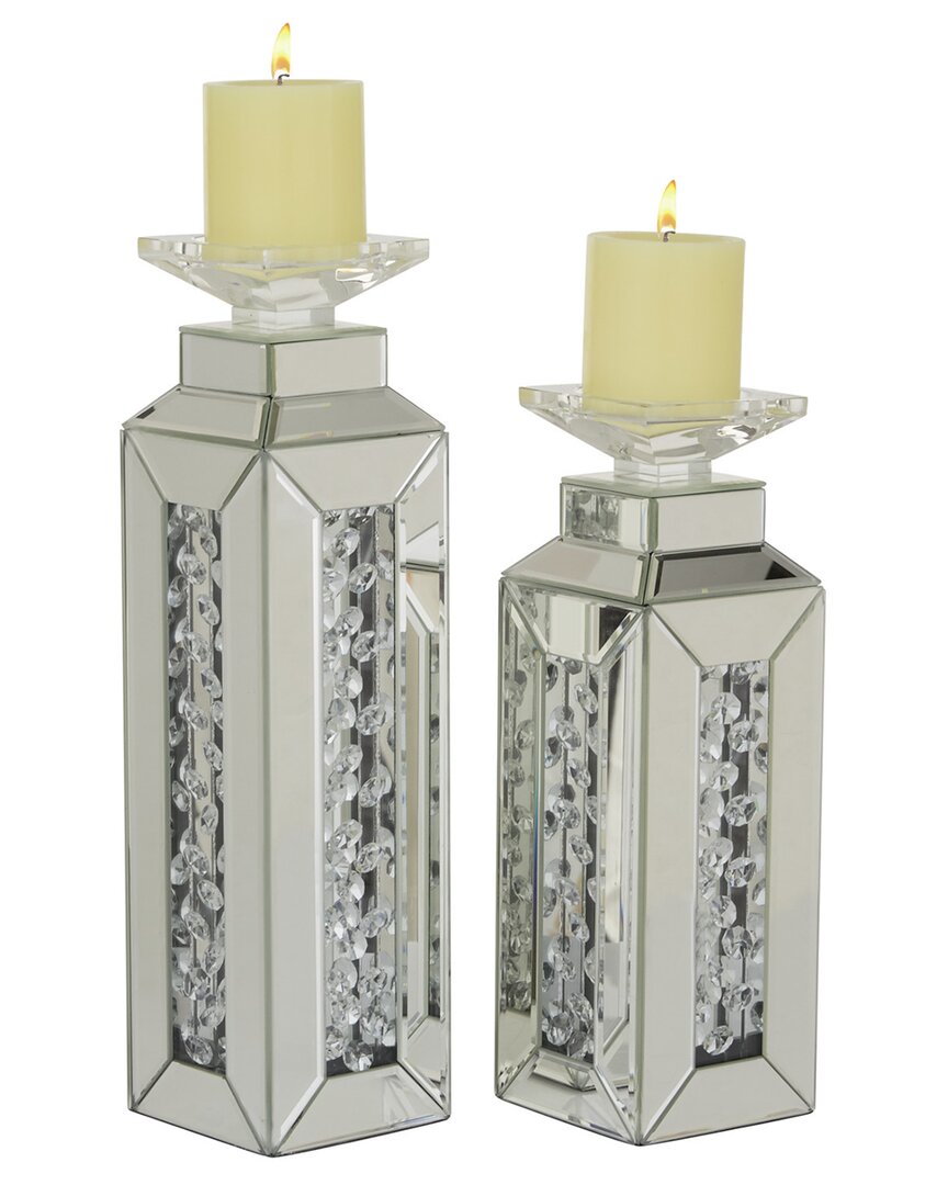 Peyton Lane Set Of 2 Wooden Glam Candle Holders In Silver