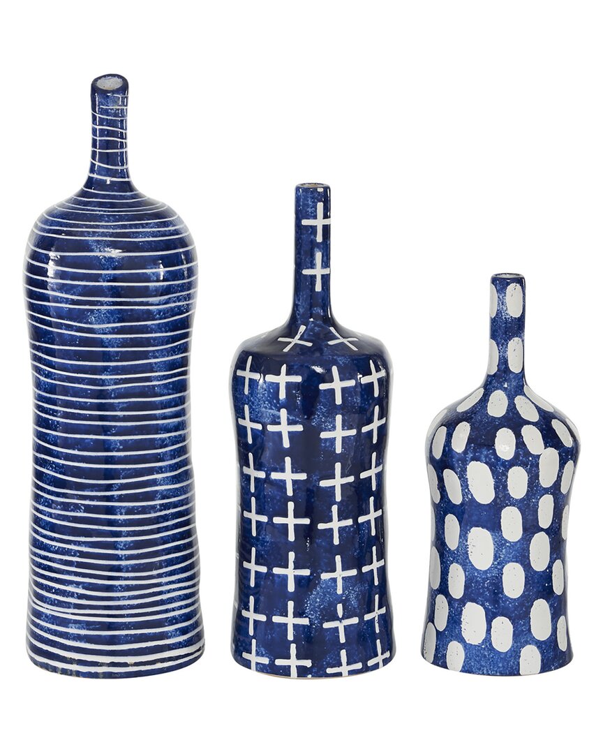 Peyton Lane Set Of 3 Stoneware Vases In Blue