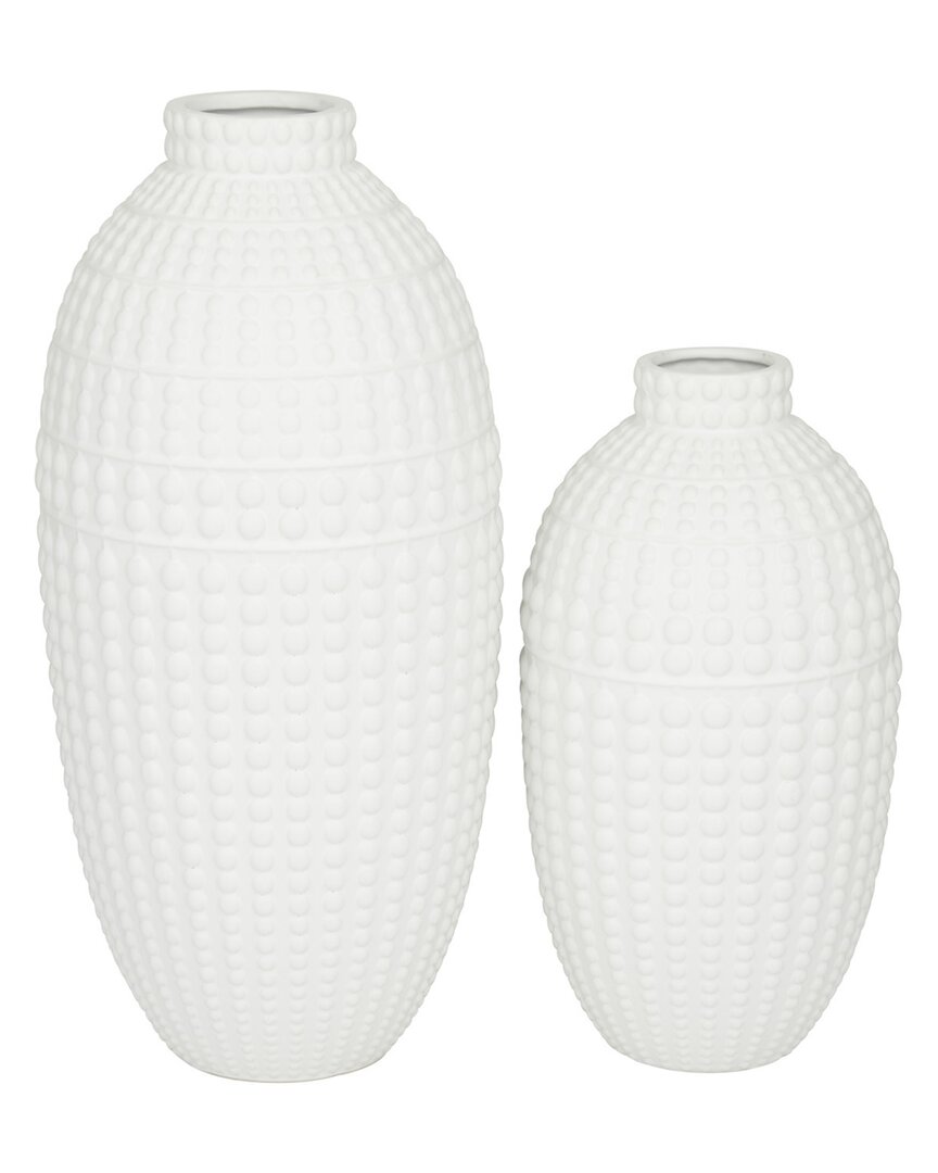 Cosmoliving By Cosmopolitan Set Of 2 Stoneware Modern Vases In White