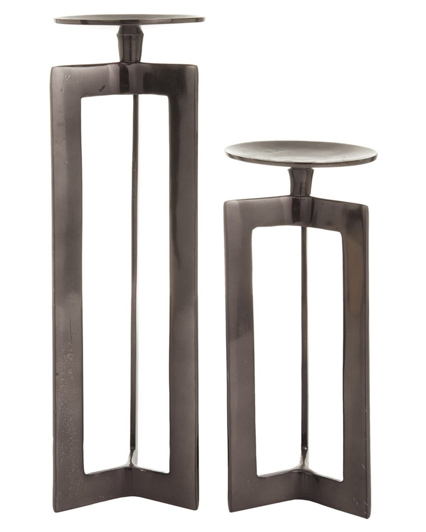 Cosmoliving By Cosmopolitan Set Of 2 Bronze Candle Holders