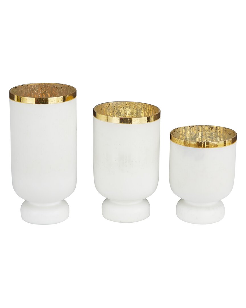 Peyton Lane Set Of 3 Glass Glam Candle Holder In White