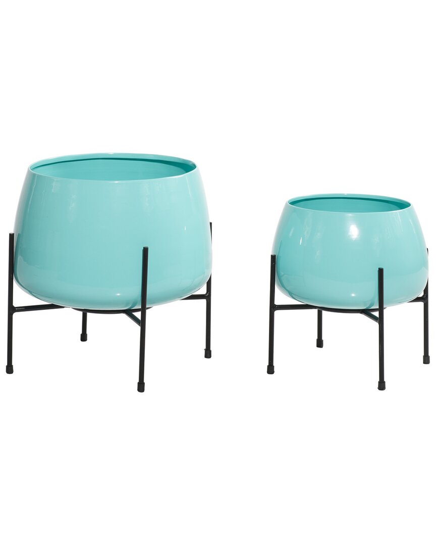 Peyton Lane Set Of 2 Teal Contemporary Planters