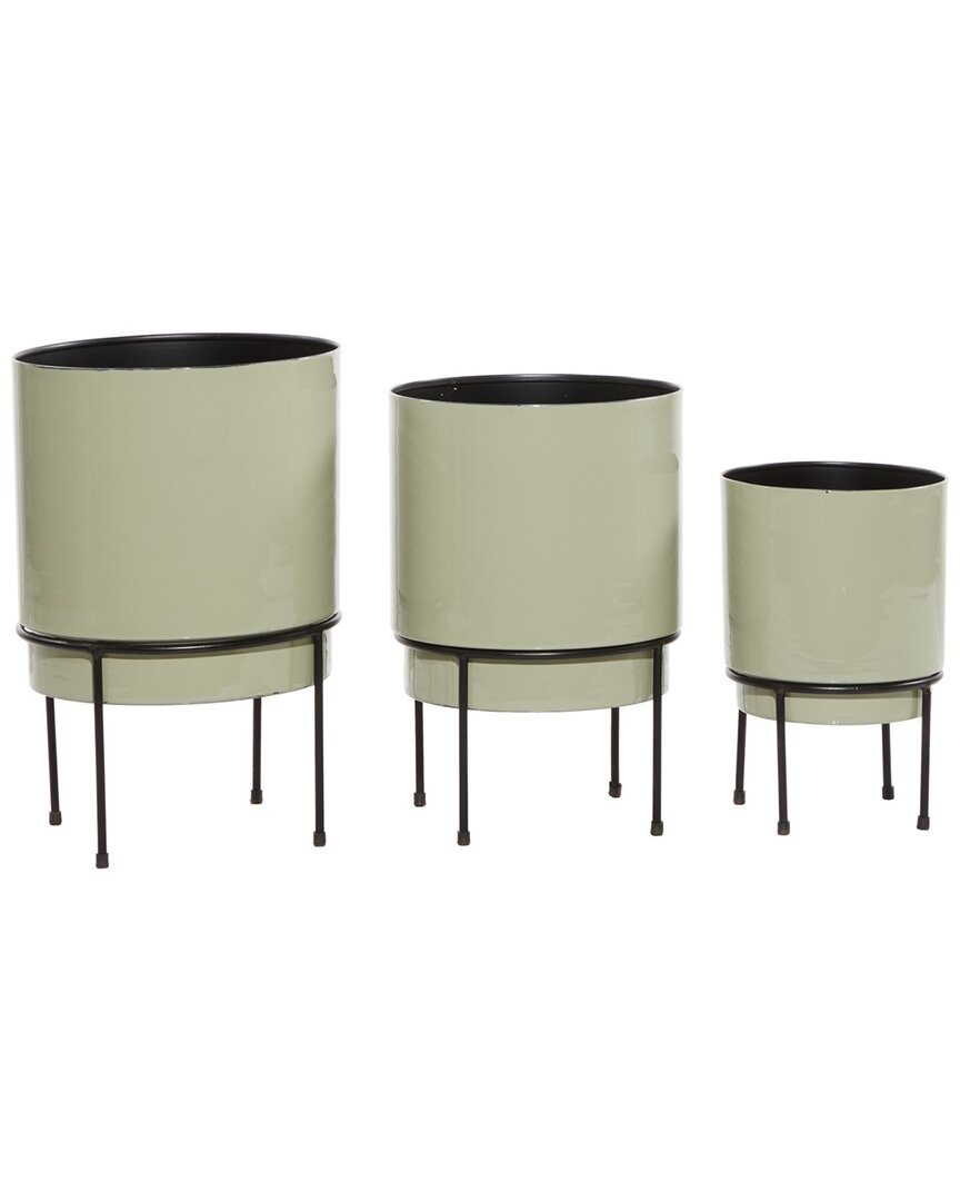 Peyton Lane Set Of 3 Gray Metal Indoor Outdoor Planter With Removable Black Stand