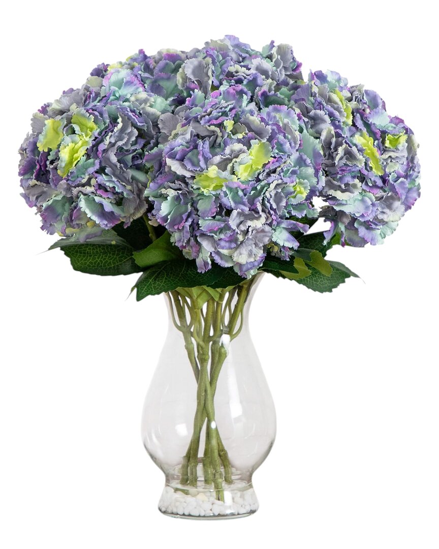 Nearly Natural Artificial Hydrangea Arrangement In Glass Vase In Blue