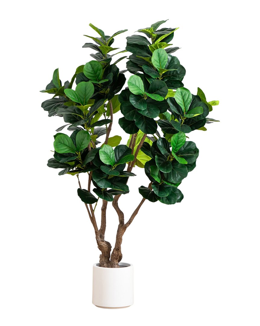 Nearly Natural 6ft Artificial Grand Fiddle Leaf Tree In Decorative Planter In Green