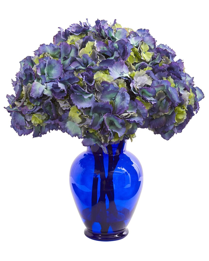 NEARLY NATURAL NEARLY NATURAL HYDRANGEA ARTIFICIAL ARRANGEMENT IN BLUE VASE 