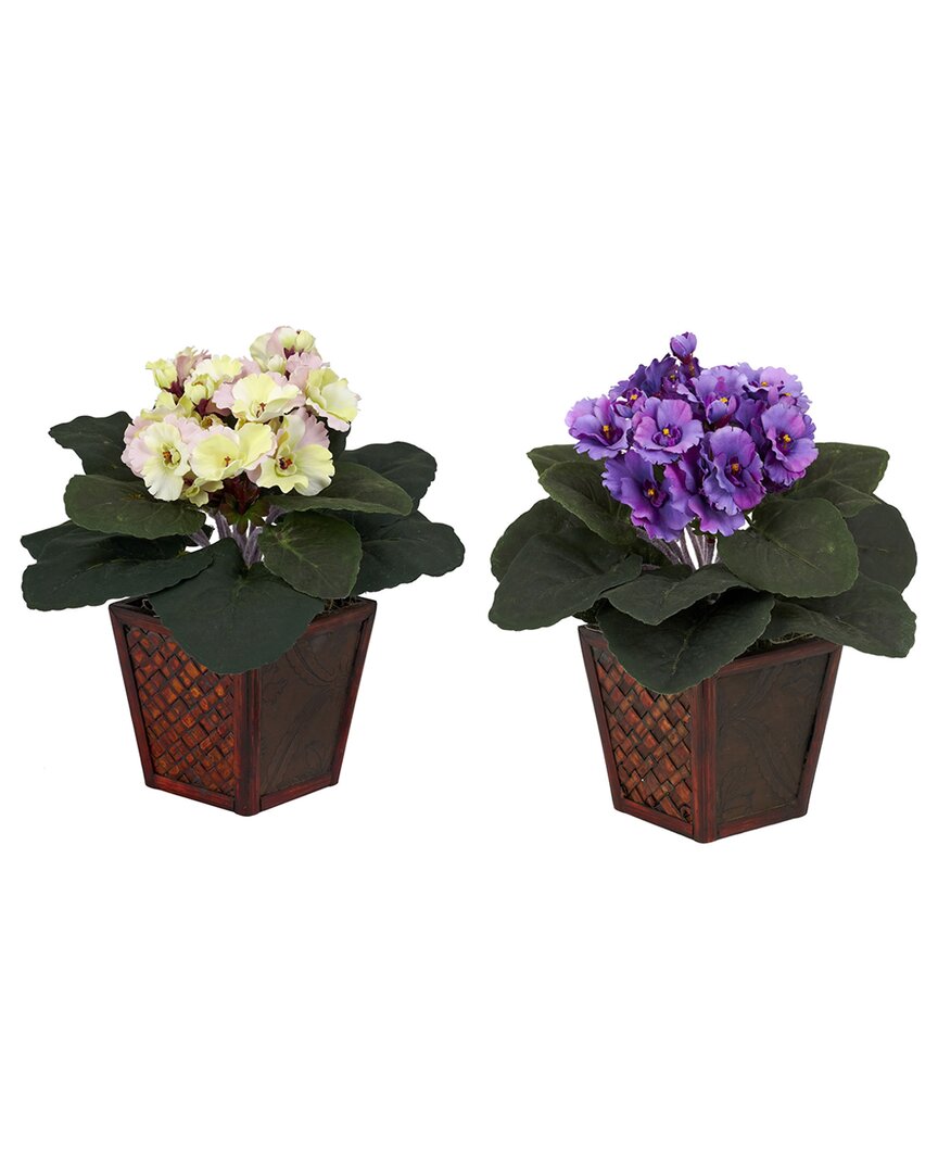NEARLY NATURAL NEARLY NATURAL SET OF 2 AFRICAN VIOLET SILK PLANTS WITH VASE