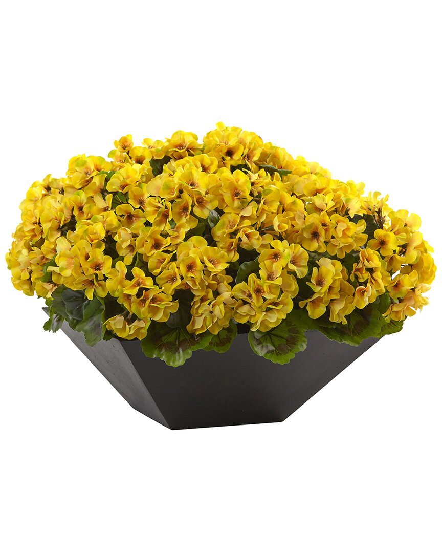 NEARLY NATURAL NEARLY NATURAL INDOOR/OUTDOOR UV-RESISTANT GERANIUM WITH BLACK PLANTER