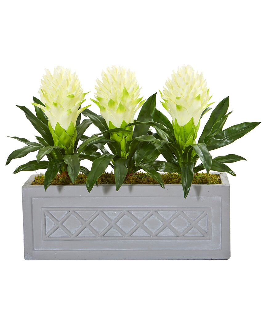 Nearly Natural Bromeliad Artificial Plant In Stone Planter In White