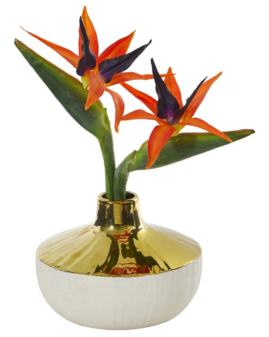 NEARLY NATURAL NEARLY NATURAL BIRD OF PARADISE ARTIFICIAL ARRANGEMENT IN GOLD & CREAM ELEGANT VASE 