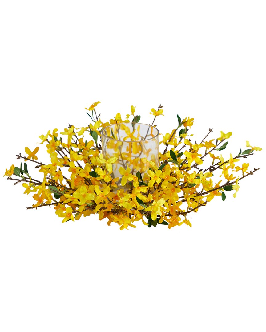 Nearly Natural Plum Blossom Candelabrum In Yellow