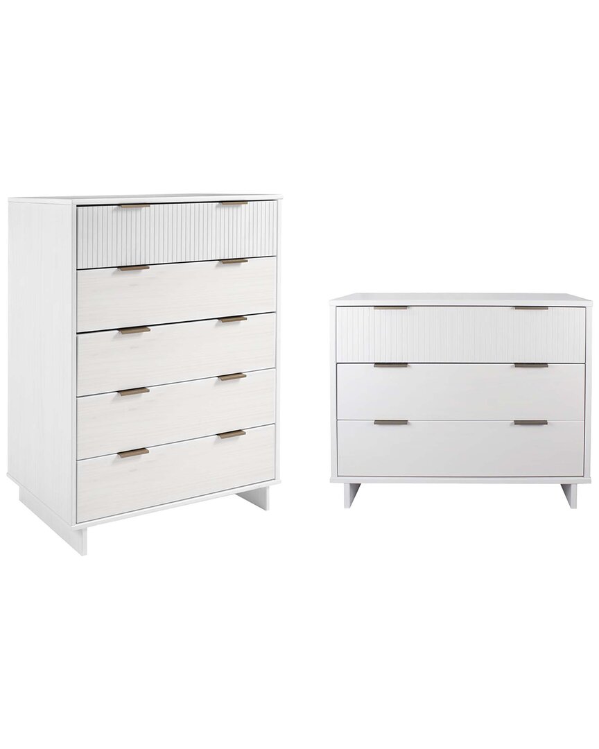 Manhattan Comfort 2pc Granville Modern Solid Wood Tall Chest & Standard  Dresser Set In White