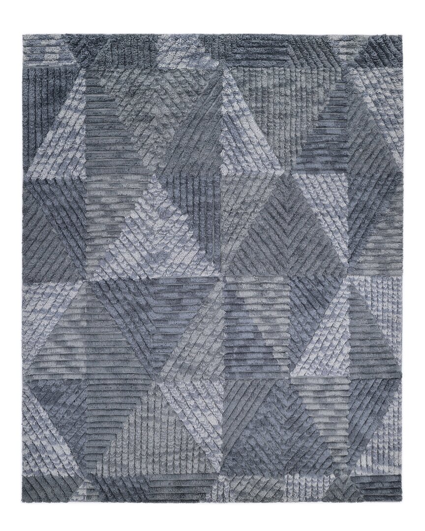 Solo Rugs Erie Contemporary Geometric Hand-knotted Wool-blend Area Rug In Gray