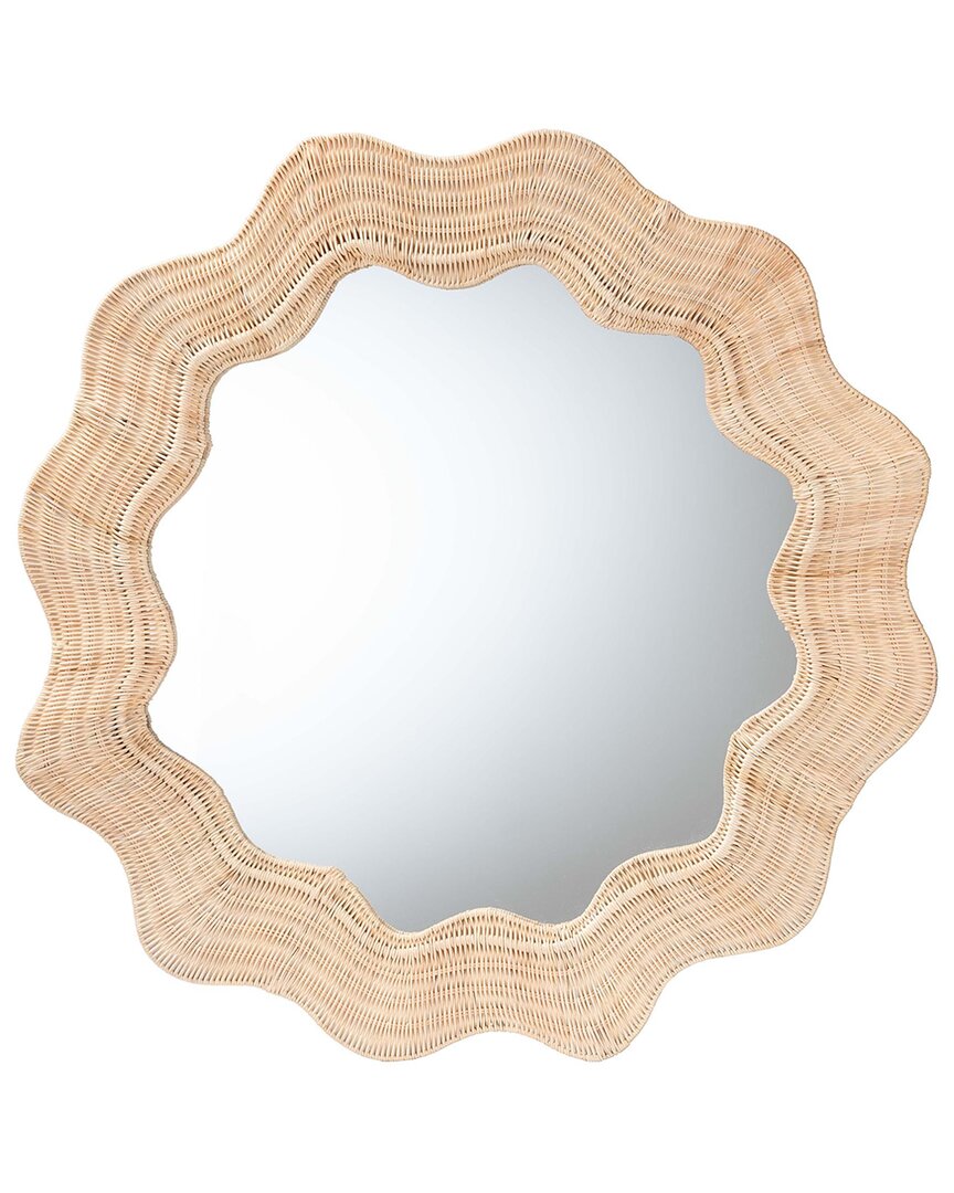 Baxton Studio Hasana Coastal Scalloped Rattan Round Accent Wall Mirror In Brown