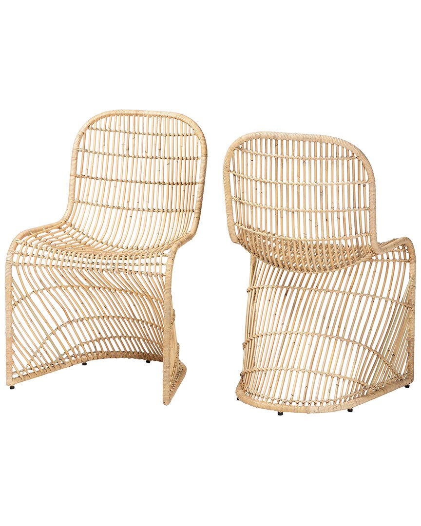 Baxton Studio Rosalba Bohemian Rattan 2pc S-curve Dining Chair Set