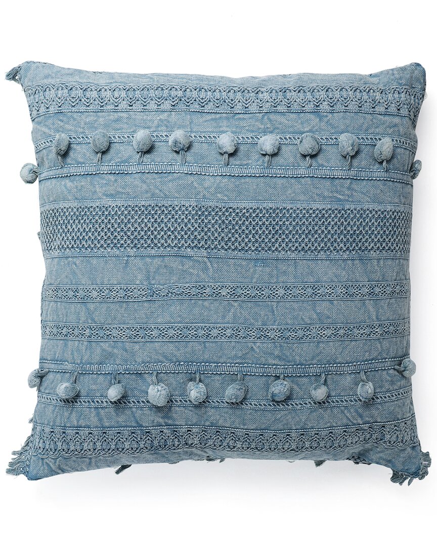 Tiramisu Pom Pom Polyfilled Pillow In Blue