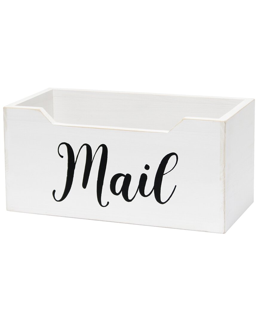 Lalia Home Rustic Farmhouse Wooden Tabletop Decorative Script Word Mail Organizer Box In White