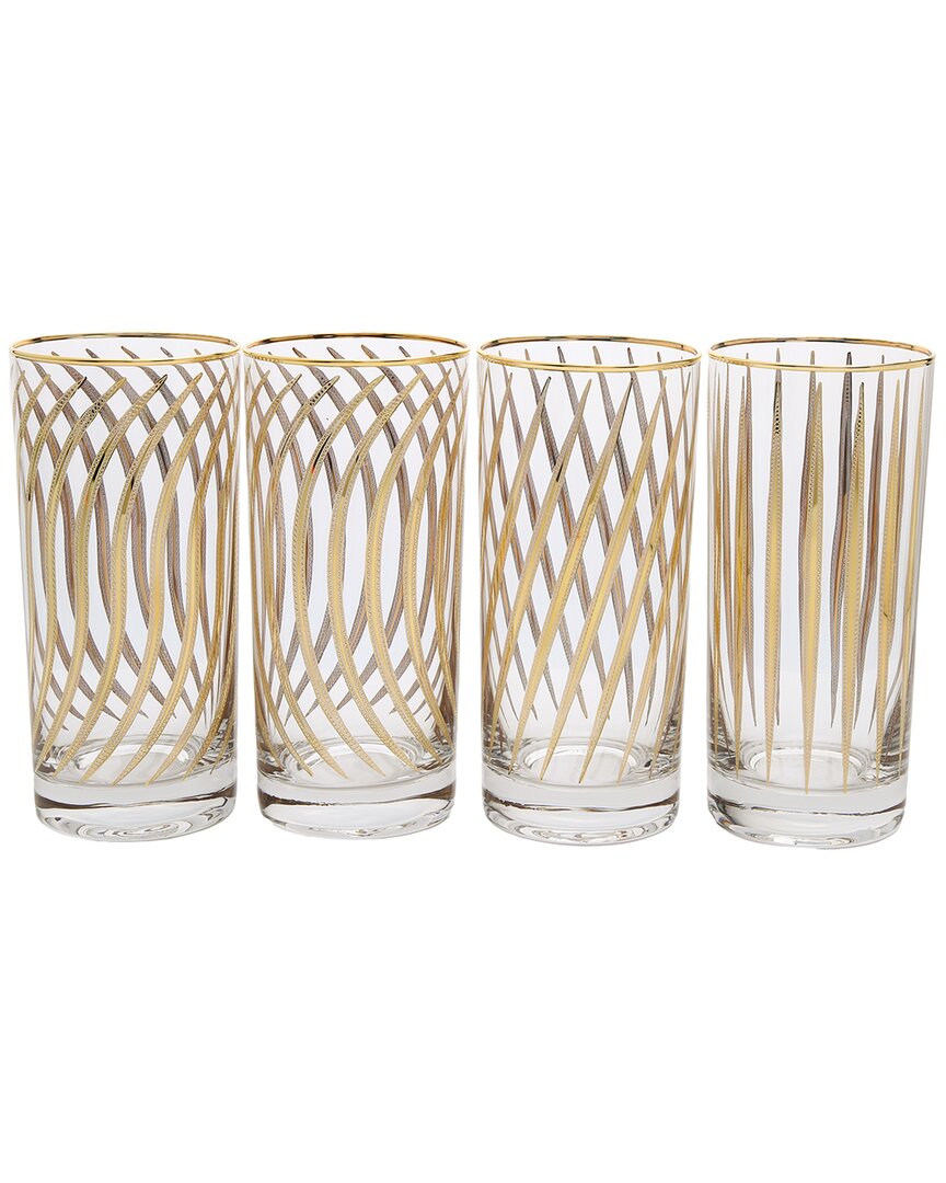 Alice Pazkus Set Of 4 Mix And Match Water Tumblers With 24k Gold Design In Clear