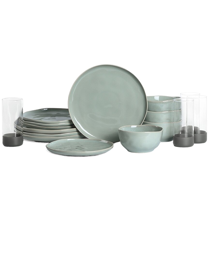 Stone Lain Mirella 16pc Stoneware Dinnerware Set With Borosilicate Glass