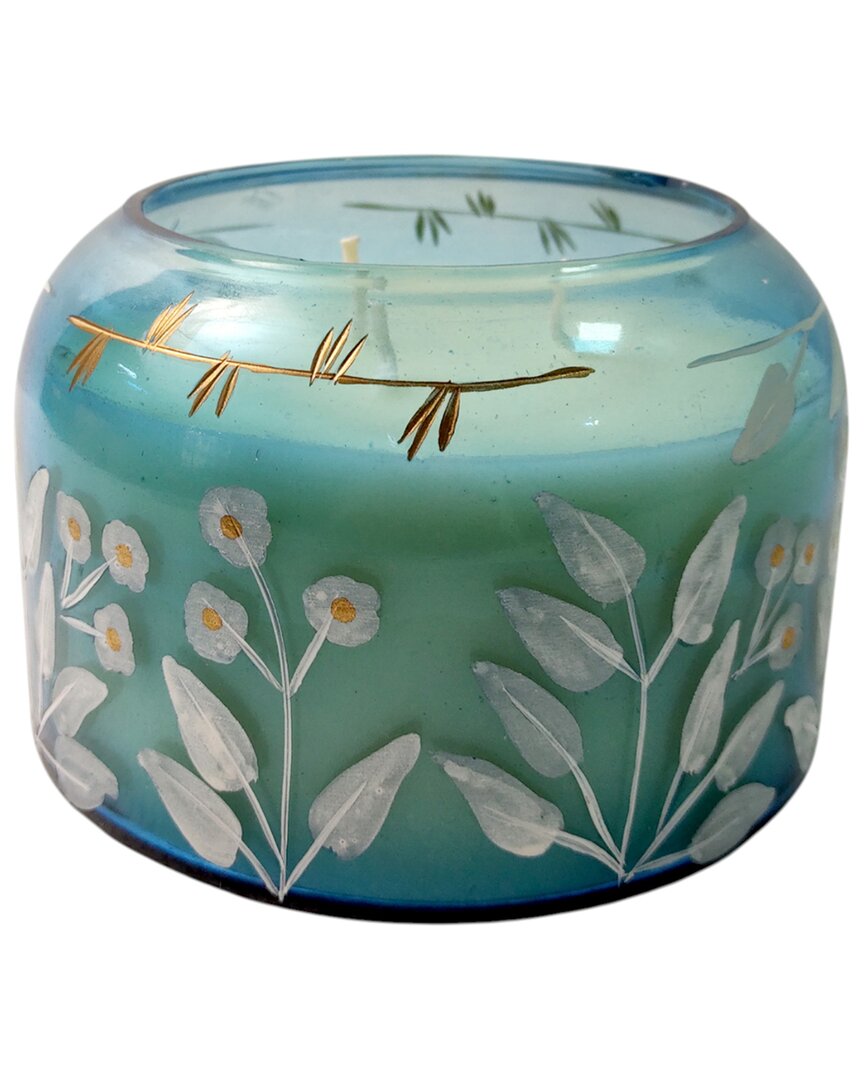 Sagebrook Home 6in 33oz Jasmine Floral Pattern Candle In Blue