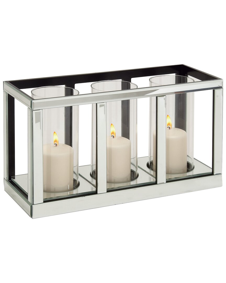 Peyton Lane Glass Pillar 3 Glass Sleeve Candle Holder With Mirrored Accents In Silver