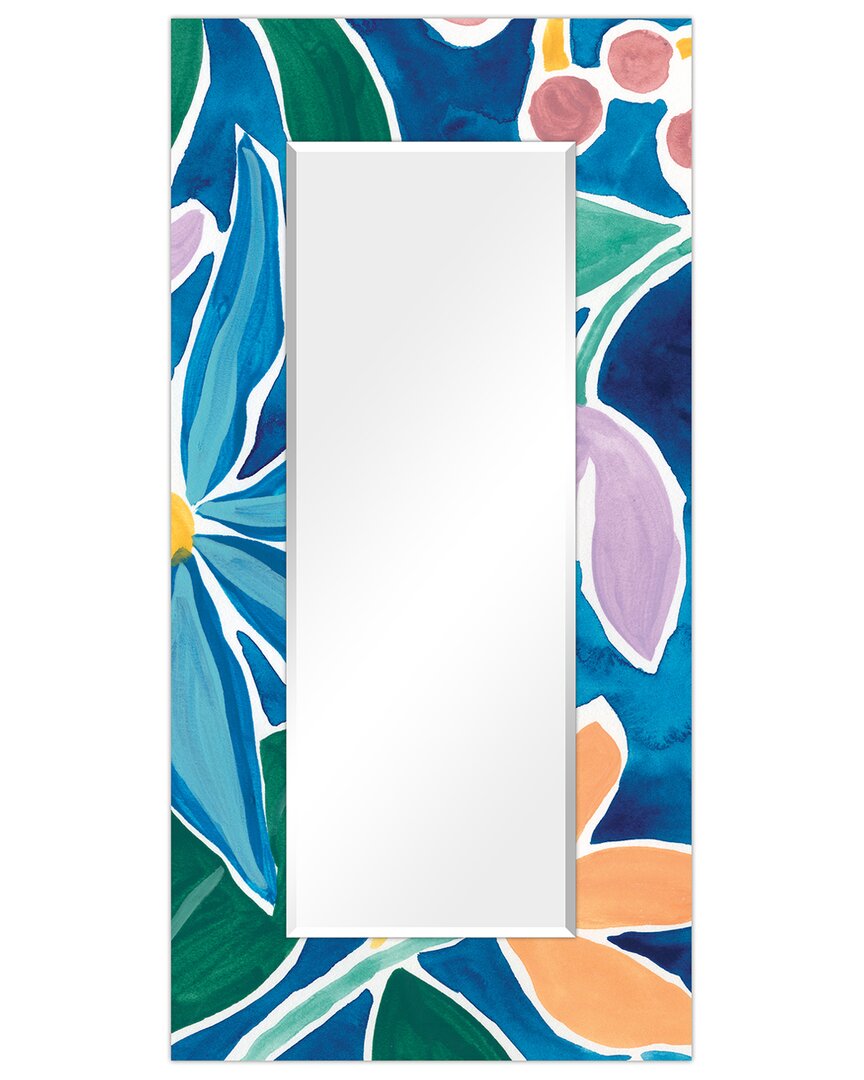 Empire Art Direct Tiki Square Rectangular Beveled Wall Mirror On Free Floating Printed Tempered Art Glass 7 In Blue