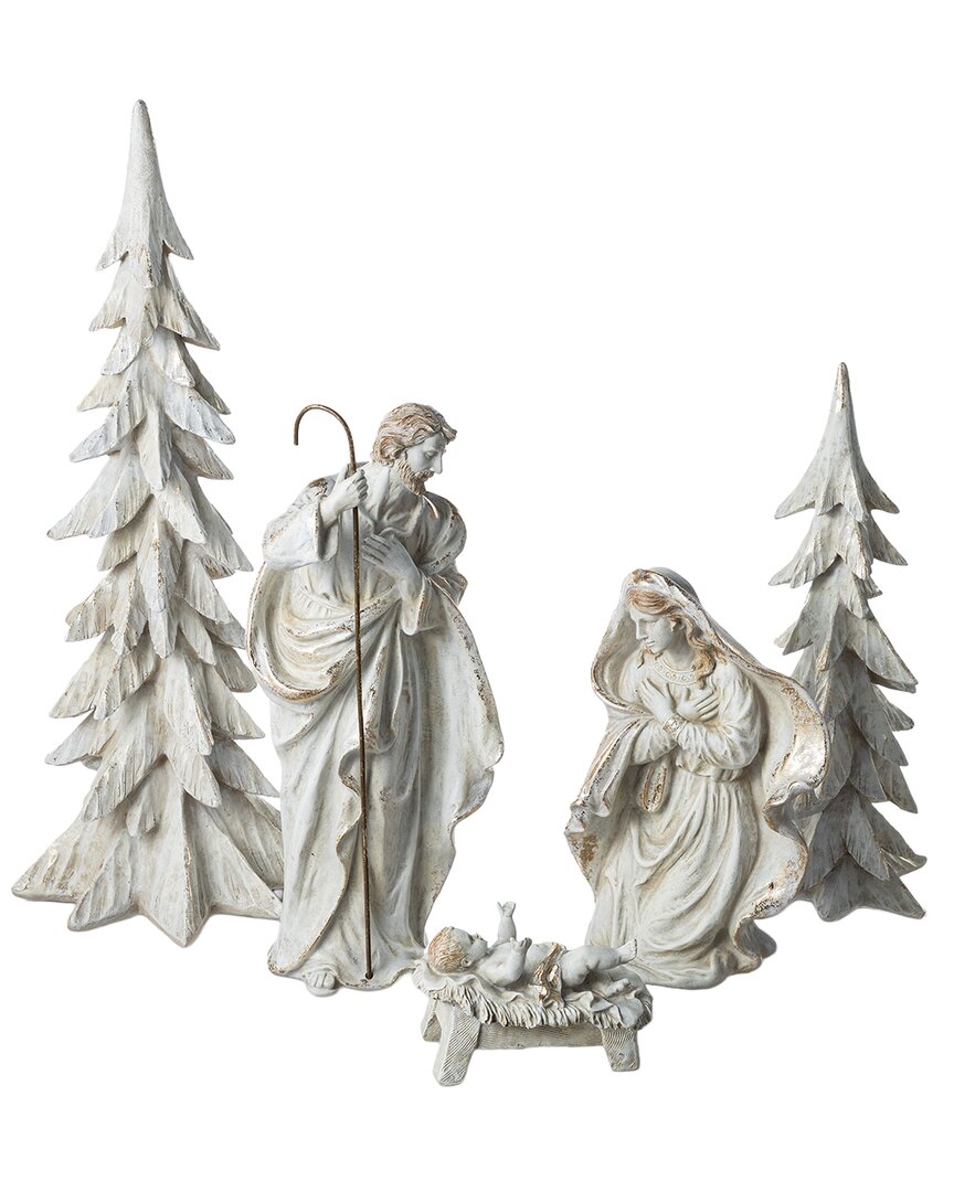 Glitzhome Handmade Holy Family Figurine Set In White